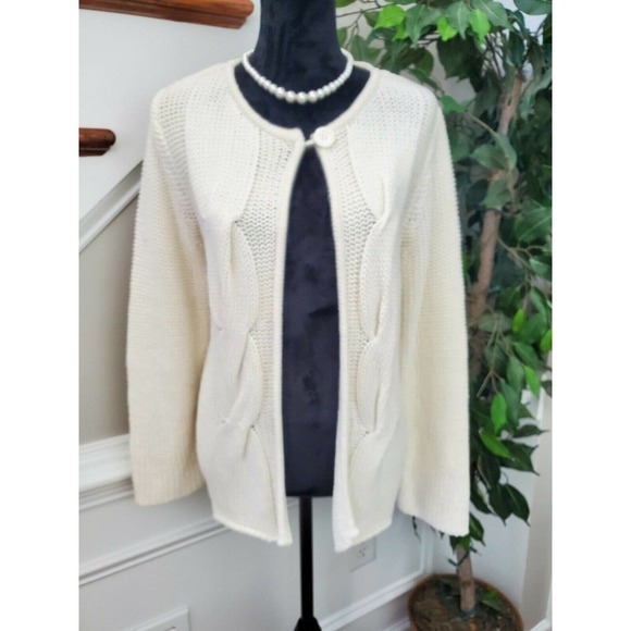 Coco + Capers Women's Ivory 100% Acrylic Long Sleeve Open Front Long Cardigan L - Picture 12 of 12